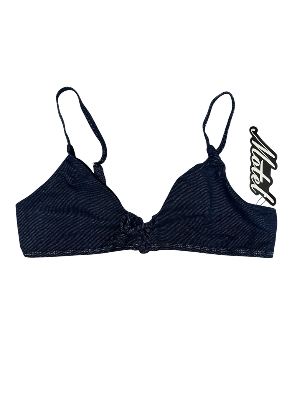 Motel Rocks Dark Denim Look Swim Top With Front Knot